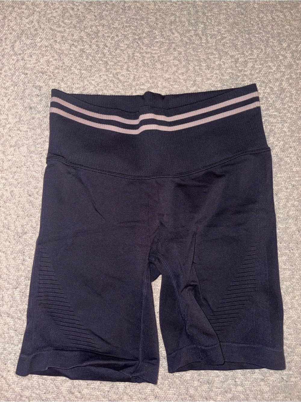 Women's Navy Athletic Bike Shorts with Pink Stripe Waistband